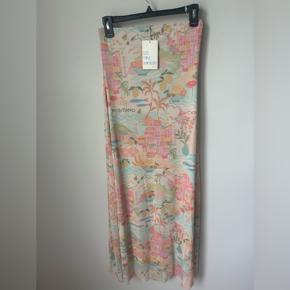 See You Monday Strapless Italy Summer Printed Maxi Dress